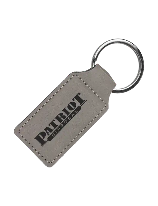 Grey Laserable Leatherette Rectangle Keychain w/Patriot Disposal Logo