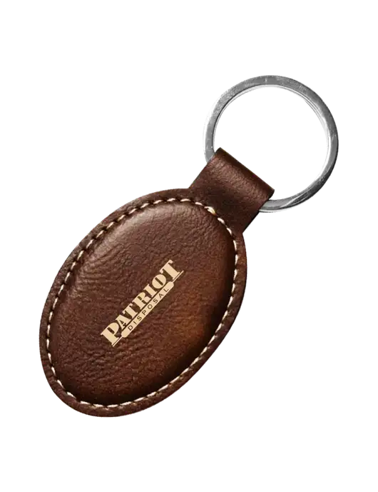 Rustic Leatherette Oval Keychain w/Patriot Disposal Logo