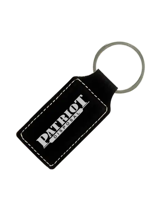 Black Laserable Leatherette Rectangle Keychain w/Patriot Disposal Logo