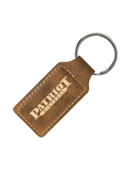 Rustic Laserable Leatherette Rectangle Keychain w/Patriot Disposal Logo