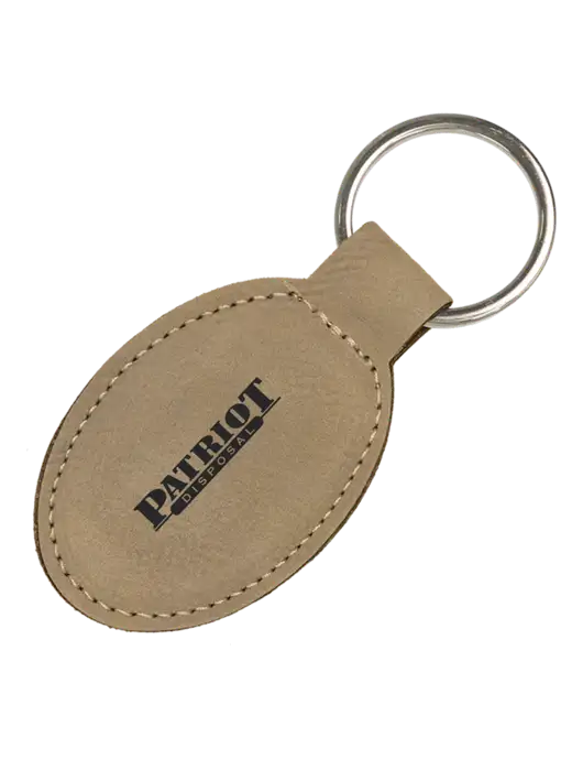 Tan Leatherette Oval Keychain w/Patriot Disposal Logo