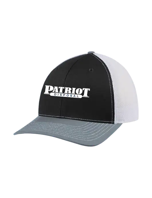 Richardson Adjustable Snapback Original 112 Trucker Cap Black/Light Heather Grey/White Mesh w/Patriot Disposal Logo