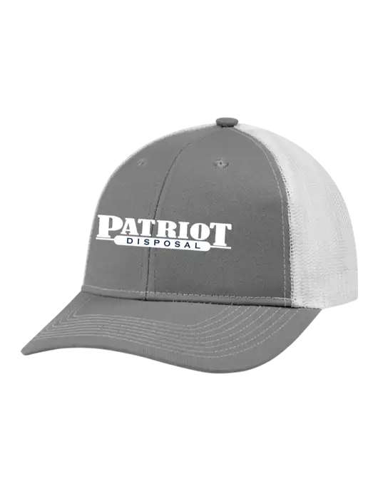 Snapback Ponytail Trucker Cap Light Medium Heather Grey w/White Mesh w/Patriot Disposal Logo