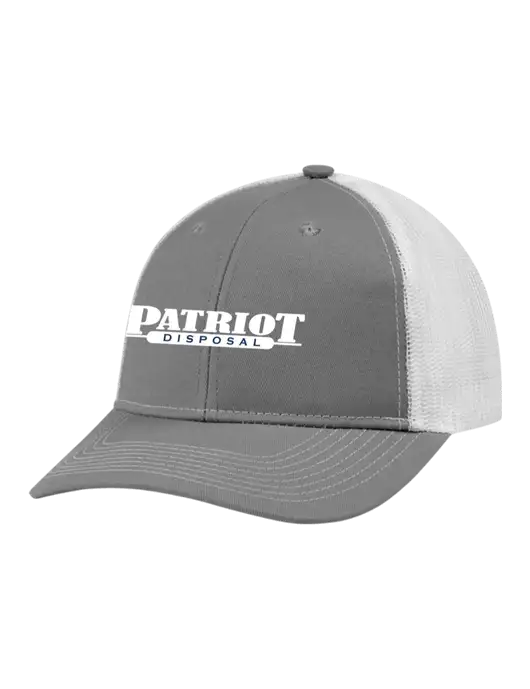 Snapback Ponytail Trucker Cap Light Medium Heather Grey w/White Mesh w/Patriot Disposal Logo