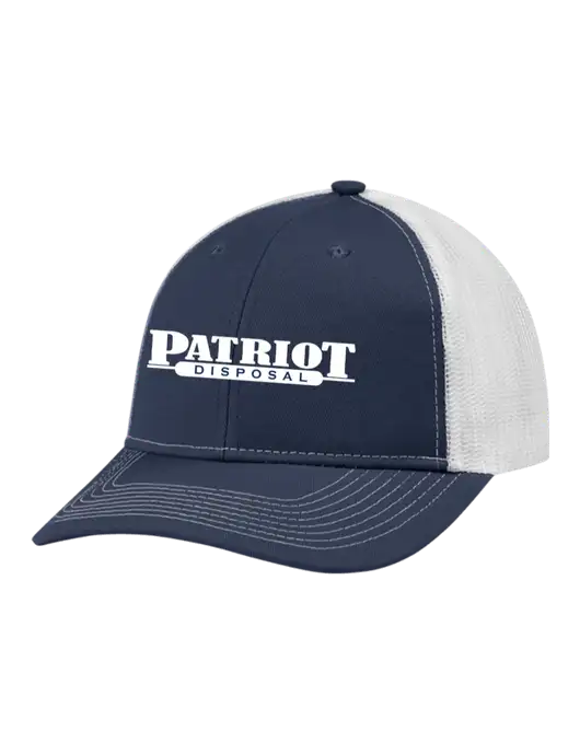 Snapback Ponytail Trucker Cap Navy w/White Mesh w/Patriot Disposal Logo