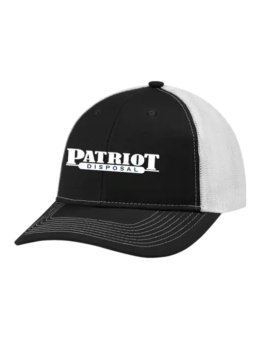 Snapback Ponytail Trucker Cap Black w/White Mesh w/Patriot Disposal Logo