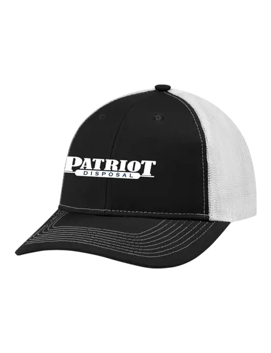 Snapback Ponytail Trucker Cap Black w/White Mesh w/Patriot Disposal Logo