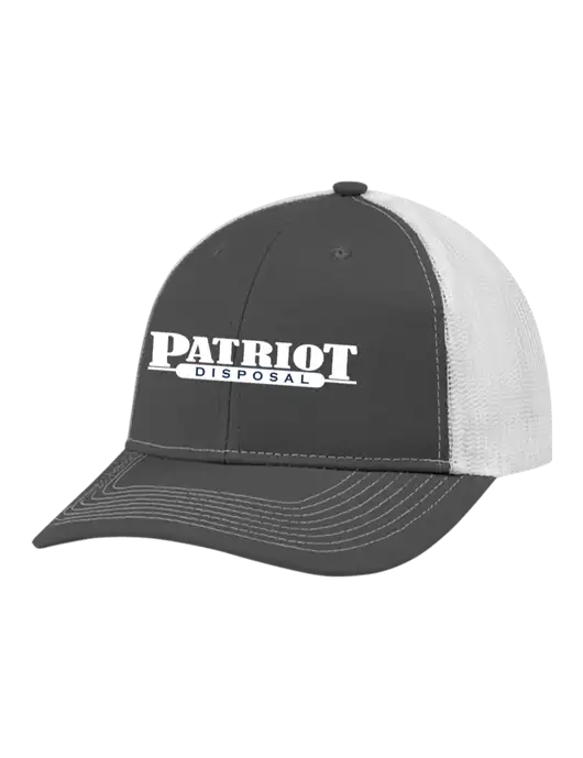 Snapback Ponytail Trucker Cap Dark Grey w/White Mesh w/Patriot Disposal Logo
