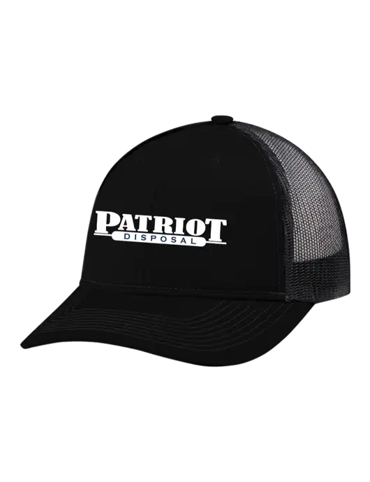 Snapback Ponytail Trucker Cap Black w/Black Mesh w/Patriot Disposal Logo