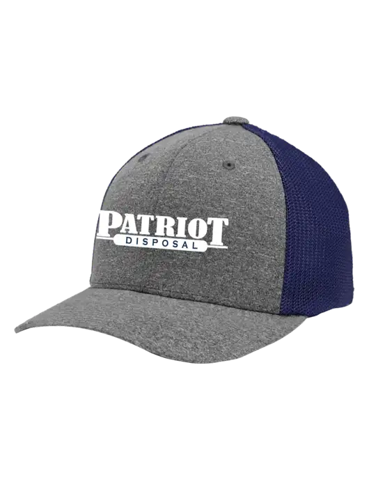 Flexfit Navy/Medium Grey Heather Melange Mesh Back Trucker Cap w/Patriot Disposal Logo