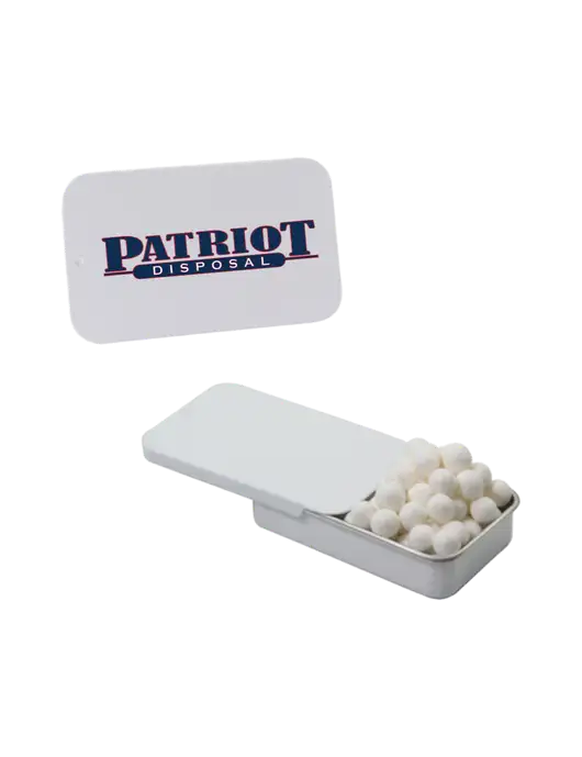 Signature Peppermints In White Slider Tin w/Patriot Disposal Logo