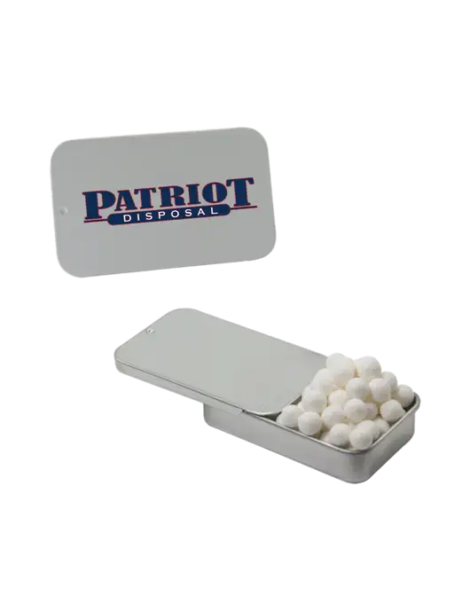 Signature Peppermints In Silver Slider Tin w/Patriot Disposal Logo
