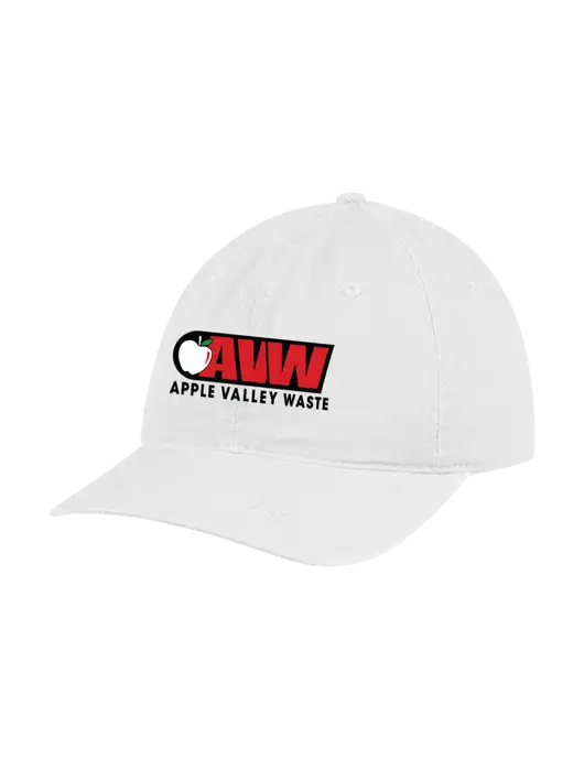 Garment Washed Unstructured Twill White Cap w/Apple Valley Logo