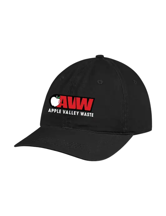 Garment Washed Unstructured Twill Black Cap w/Apple Valley Logo