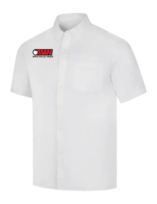 Short Sleeve White Superpro React Twill Shirt w/Apple Valley Logo