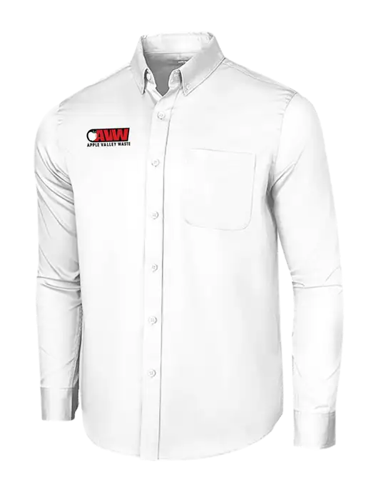 Long Sleeve White Superpro React Twill Shirt w/Apple Valley Logo
