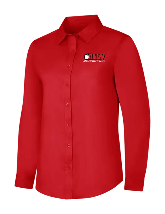 Red Womens Long Sleeve Superpro React Twill Shirt w/Apple Valley Logo