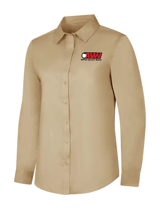 Dark Tan Womens Long Sleeve Superpro React Twill Shirt w/Apple Valley Logo