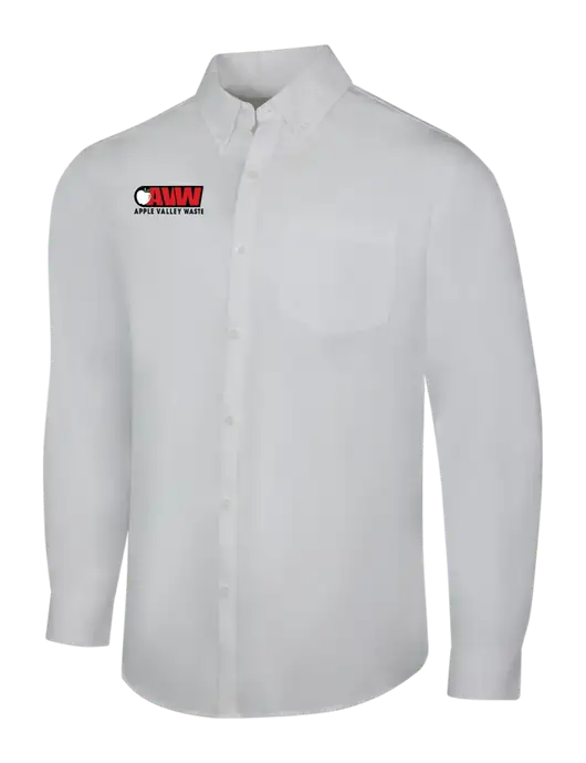 White Long Sleeve Carefree Poplin Shirt w/Apple Valley Logo