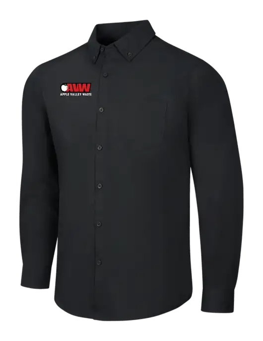 Black Long Sleeve Carefree Poplin Shirt w/Apple Valley Logo