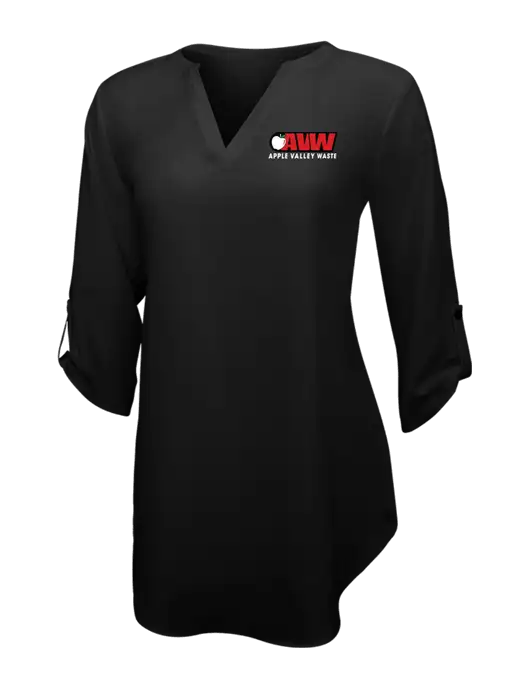 Womens Black 3/4 Sleeve Tunic Blouse w/Apple Valley Logo