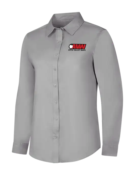 Light Grey Womens Long Sleeve Superpro React Twill Shirt w/Apple Valley Logo