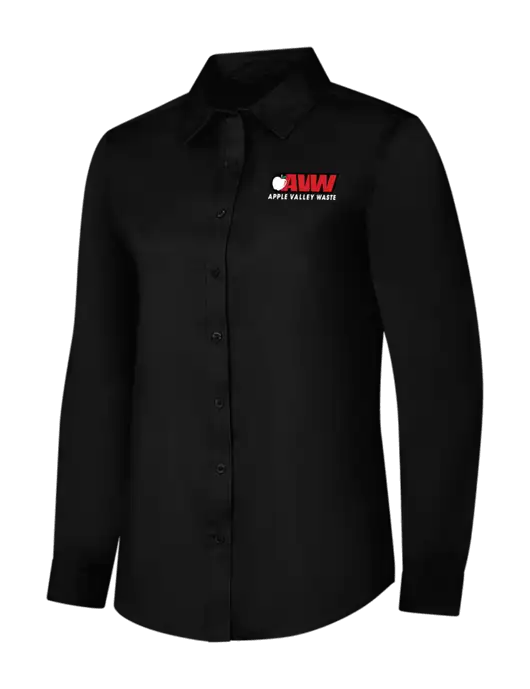 Womens Black Long Sleeve Superpro React Twill Shirt w/Apple Valley Logo