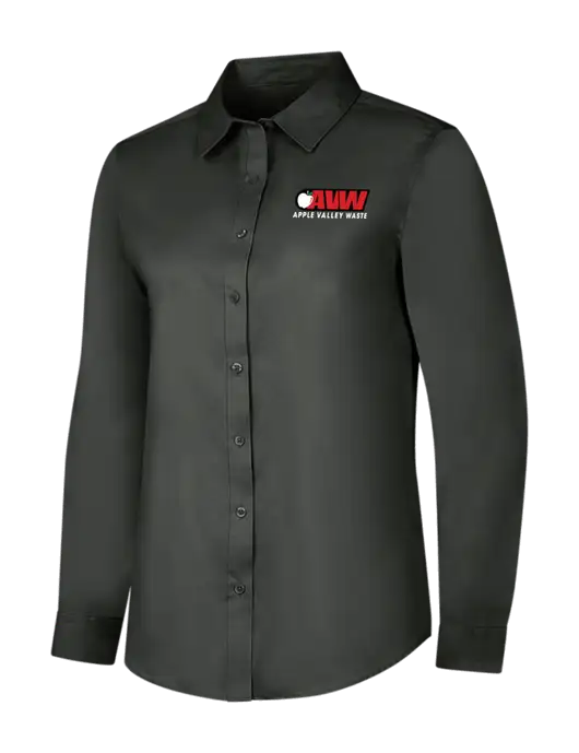 Dark Grey Womens Long Sleeve Superpro React Twill Shirt w/Apple Valley Logo