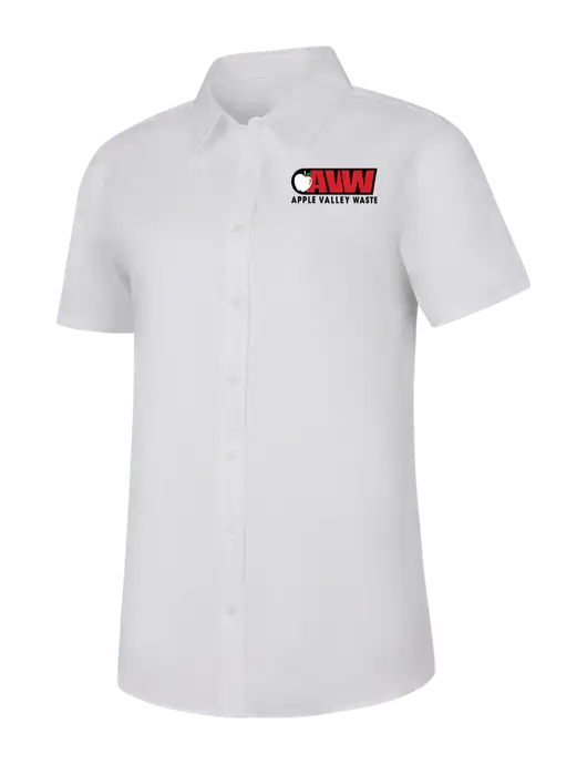 Womens White Short Sleeve Superpro React Twill Shirt w/Apple Valley Logo