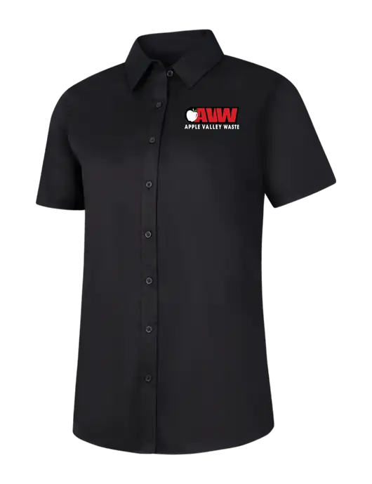 Womens Black Short Sleeve Superpro React Twill Shirt w/Apple Valley Logo
