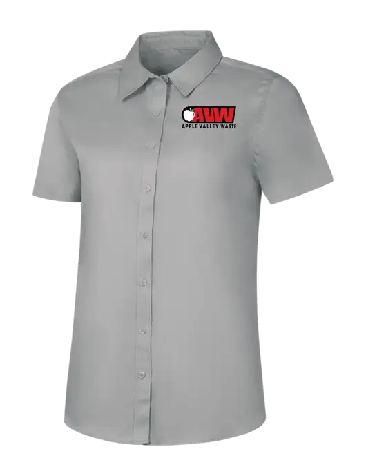 Womens Light Grey Short Sleeve Superpro React Twill Shirt w/Apple Valley Logo
