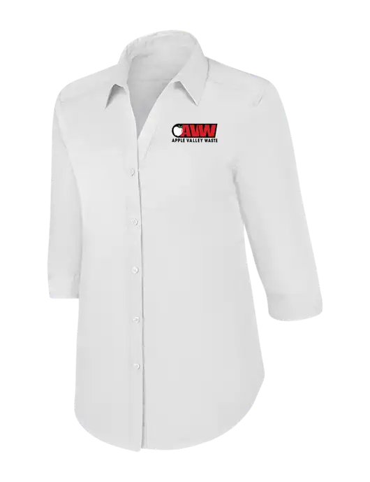 Womens White 3/4 Sleeve Carefree Poplin Shirt w/Apple Valley Logo