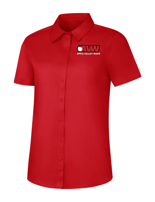 Womens Red Short Sleeve Superpro React Twill Shirt w/Apple Valley Logo