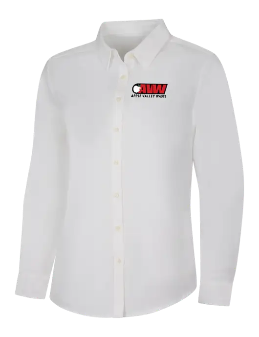 Womens White Long Sleeve Superpro React Twill Shirt w/Apple Valley Logo