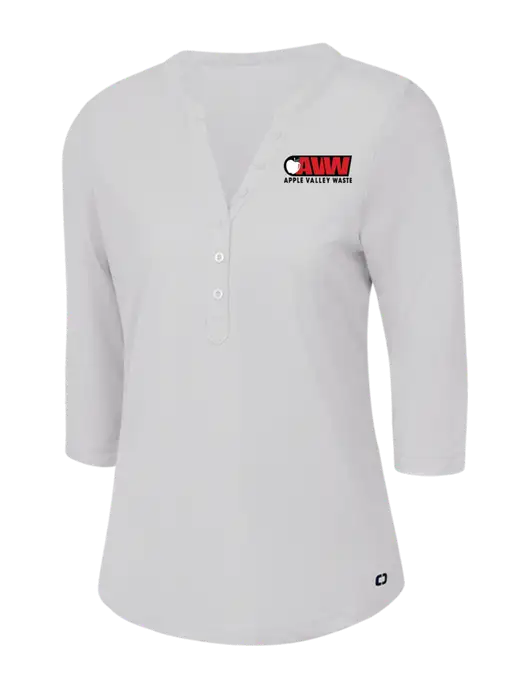 OGIO Bright White Jewel Henley w/Apple Valley Logo