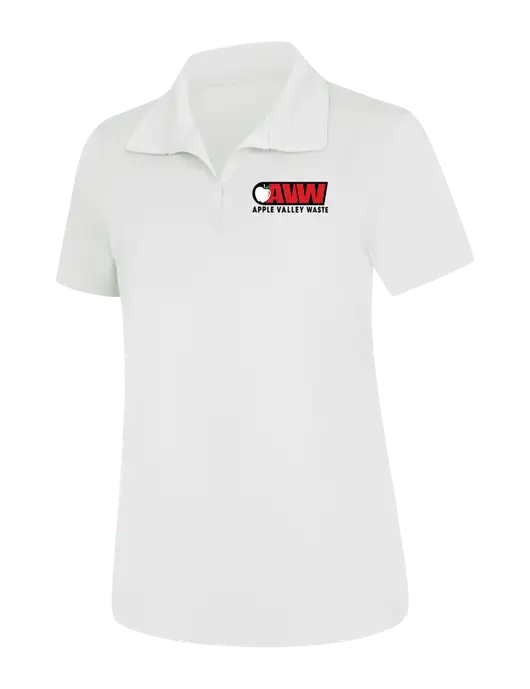 Womens White Micropique Sport-Wick Polo w/Apple Valley Logo