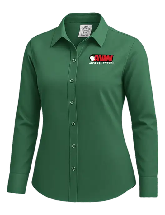 Brooks Brothers Womens Medium Green Wrinkle-Free Stretch Nailhead Shirt w/Apple Valley Logo