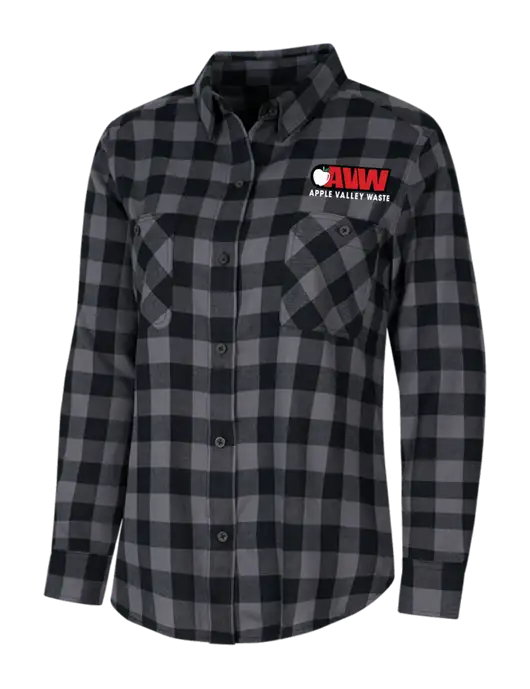 Womens Medium Grey/Black Buffalo Check Plaid Flannel Shirt w/Apple Valley Logo