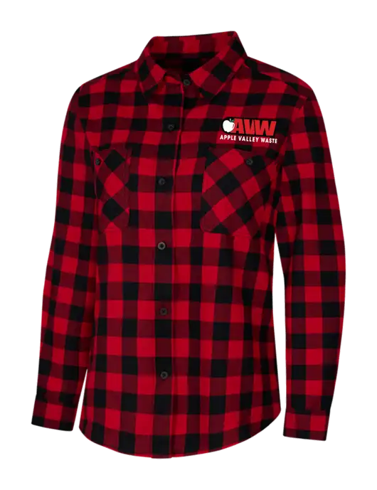 Womens Red/Black Buffalo Check Plaid Flannel Shirt w/Apple Valley Logo