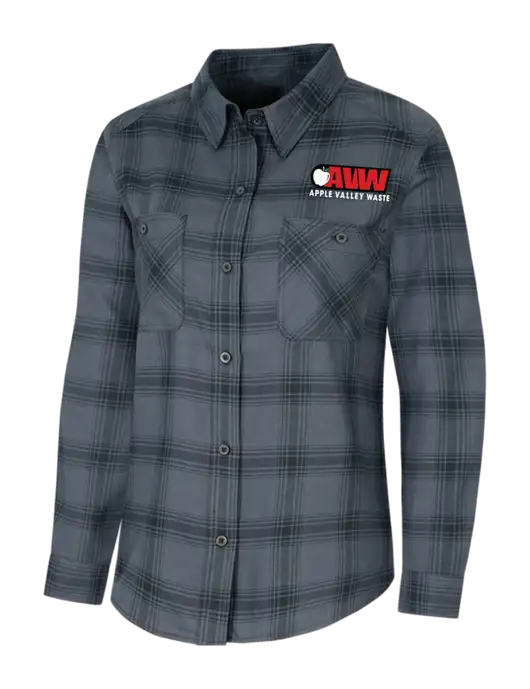 Womens Grey/Black Plaid Flannel Shirt w/Apple Valley Logo