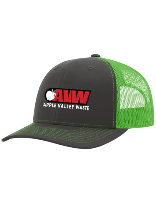Richardson Adjustable Snapback Original 112 Trucker Cap Charcoal Grey w/Neon Green Mesh w/Apple Valley Logo