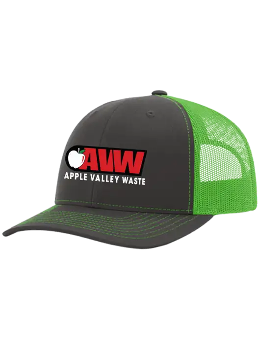 Richardson Adjustable Snapback Original 112 Trucker Cap Charcoal Grey w/Neon Green Mesh w/Apple Valley Logo