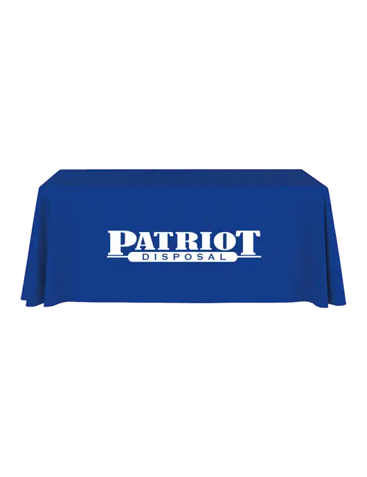 6' Stain-Resistant 4-Sided Dark Royal Table Cover w/Patriot Disposal Logo