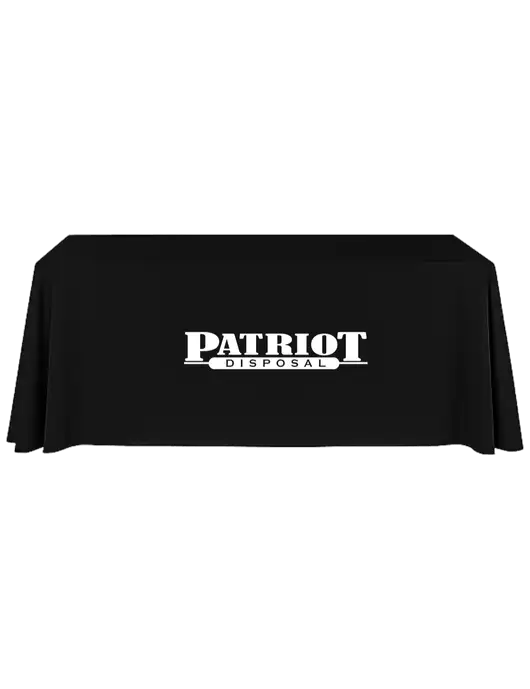 8' Stain-Resistant 4-Sided Black Table Cover w/Patriot Disposal Logo