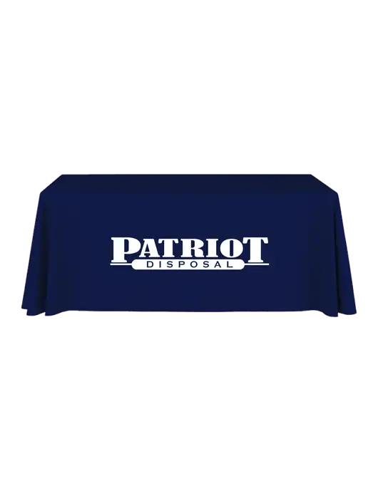 6' Stain-Resistant 4-Sided Dark Navy Table Cover w/Patriot Disposal Logo
