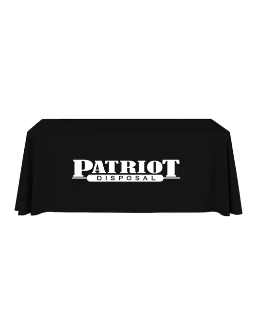 6' Stain-Resistant 4-Sided Black Table Cover w/Patriot Disposal Logo